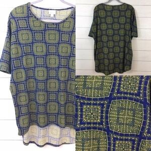Lularoe Irma Tee T-Shirt Navy Yellow Geome…
